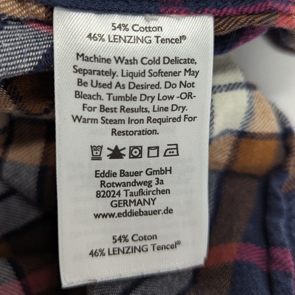 Eddie Bauer Women's PM Plaid Flannel Button Down Shirt Long Sleeve Navy Brown - Picture 6 of 11